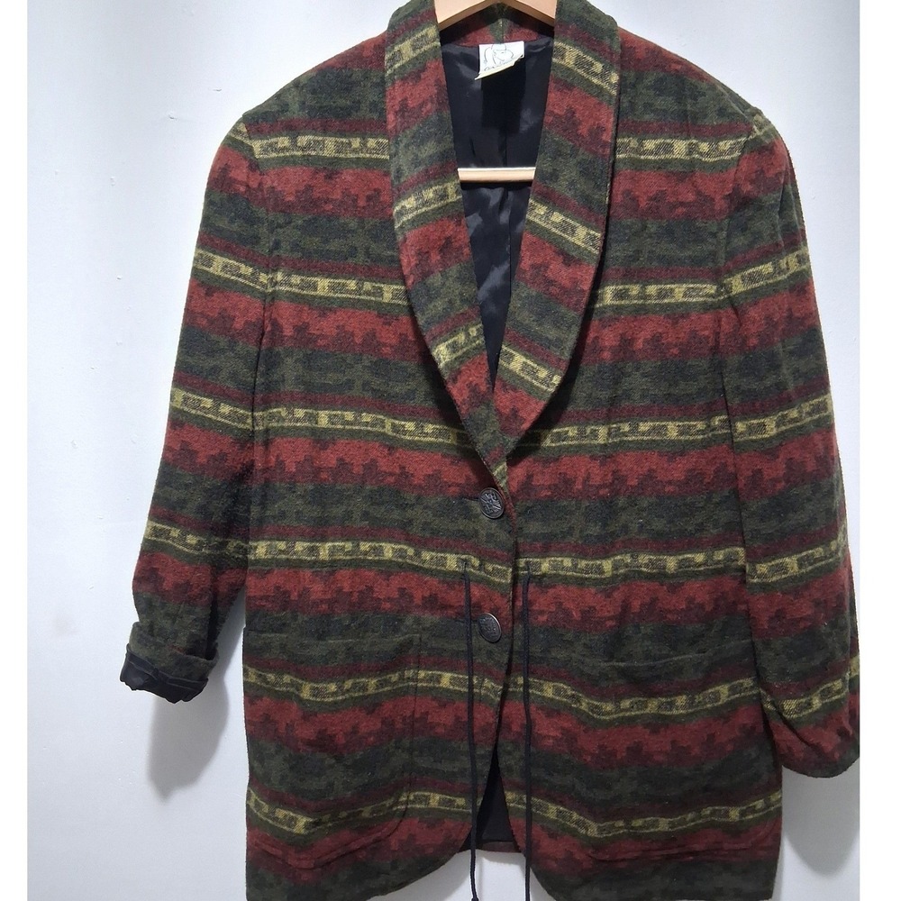 Vintage Gantos Southwestern Wool Blend Blazer Jacket Red Green Geometric Size M